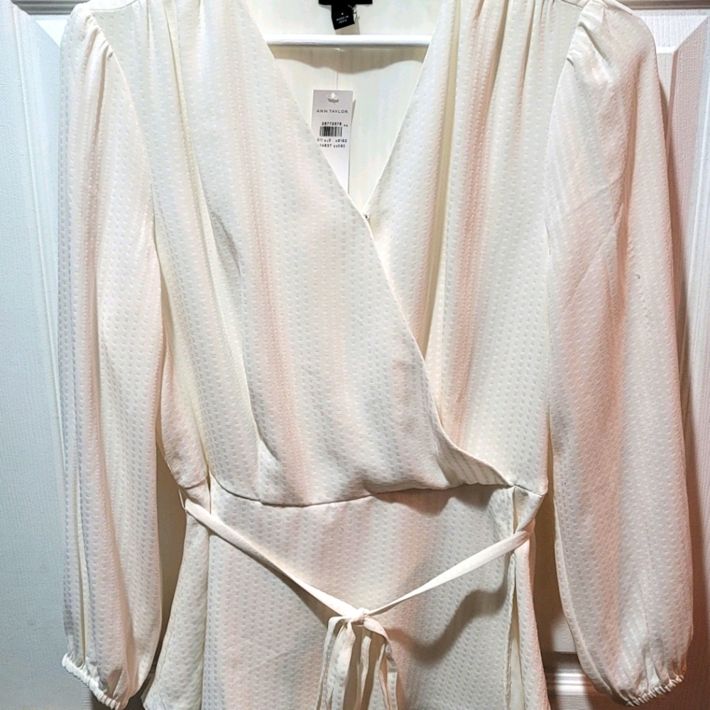Ann Taylor Cream Wrap Dressy Top